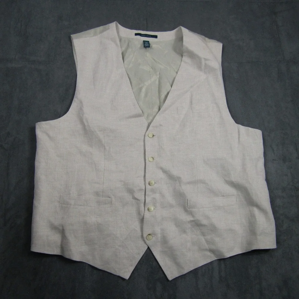 Perry Ellis Vest Mens 2XLT Beige Linen Blend Adjustable Back Waistcoat 00664